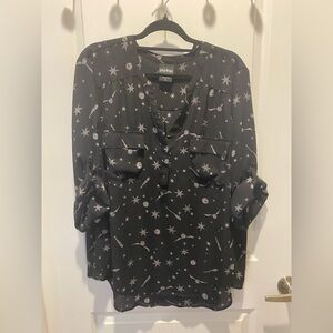 Torrid Harry Potter Star & Wand Blouse Black Georgette Harper Tunic Quidditch 3